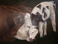 sybrig, koe met kalf, koeschilderij, koe schilderij, koeienschilderij, koeien schilderij, landelijkschilderij, landelijk schilderen, cowpainting, cowpainter, dierenschilderij, dierportretschilderij, koeschilderen,